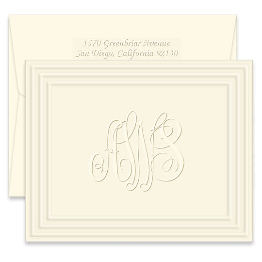 Classic Frame Monogram Folded Note Cards - Embossed